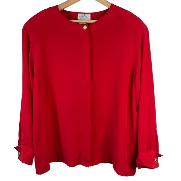 WinterSilks Tops Wintersilks Vtg Red 0 Silk Button Up Blouse Size